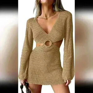 LILLUSORY Sexy crochet beach dress in Tan size Large *Brand new with tag…
